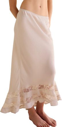 Free People Long Lost Lover Lace Detail Satin Slip Skirt in Tea at Nordstrom, Size X-Large