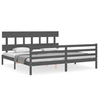Berkfield Home Bed Frame with Headboard Grey 200x200 cm Solid Wood