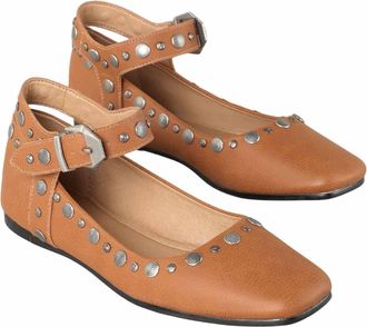 Mi.iM Womens Mystic Studded Ankle Strap Ballerina Flats In Camel