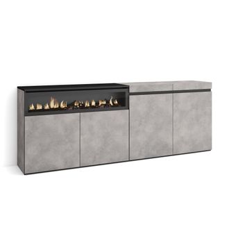 Skraut Home Aparadores Para Sal&oacute;n, Gran Capacidad De Almacenaje, 200x75x35cm, 4 Puertas, Chimenea El&eacute;ctrica, Estilo Moderno, Gris Cemento - Skraut Home