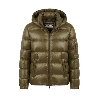 Herno Chaqueta de Plumas Brillante con Capucha - Jackets - Hombre - Verde - XL
