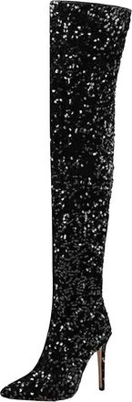 Generic Womens Sequin Over The Knee Boots Pointed Toe Zipper High Heel Long Booties For Party Nightclub Wear