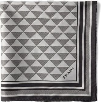 Prada Foulard Symbole in seta con stampa geometrica - Grigio