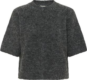Kaffe KAemilie Cropped Knit Pullover - Dames - Ronde hals truien - Zwart - 2XL - Leer - Truien & Vesten