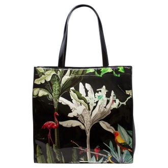 SVNX Womens Glossy Tropical Print Tote Bag - Black - One Size