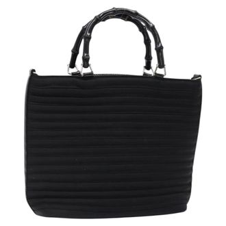 Gucci Vintage Bamboo Handle Nylon Black Nylon Handbag (Pre-Owned)