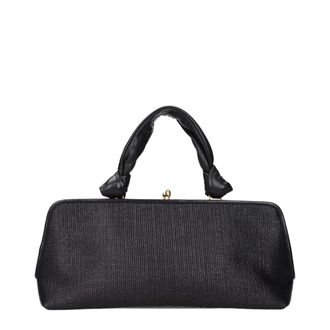 Jil Sander Textured Raffia Top Handle Bag - Black