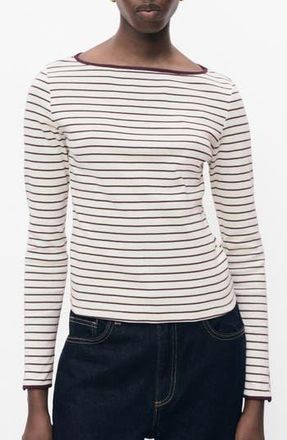 Mango Porta Stripe Cotton Long Sleeve T-Shirt in Burgundy at Nordstrom Rack, Size Medium