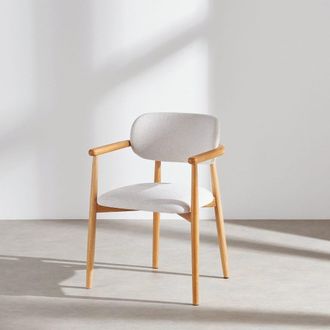 Maisons du monde Sill&oacute;n de comedor de tela beige y madera de roble