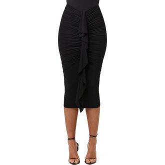 Naked Wardrobe Ruffle Midi Skirt in Black at Nordstrom, Size X-Small
