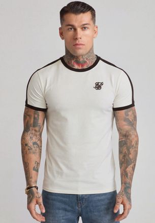 Siksilk Mens Ecru,Brown Stripe Ringer T-Shirt XXL