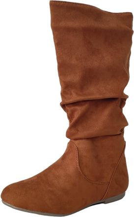 Generic Women Slouchy Suede Knee High Flats Boots Thigh High Wide Calf Long Boot Winter Slip On Casual Shoes with Side Zipper Comfortable Daily Wear & Outdoor