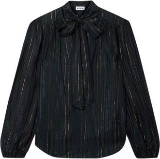 Rixo Black Lurex Pussy Bow Blouse Size XXS