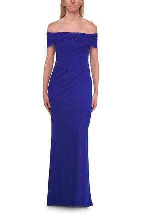 La Femme Off-the-Shoulder Ruched Jersey Gown in Royal Blue at Nordstrom, Size 14