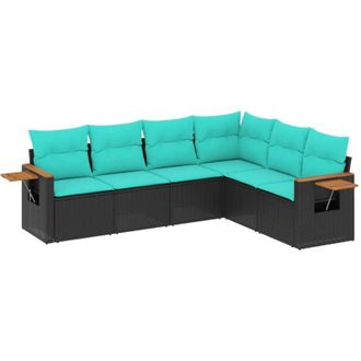 vidaXL Set De Sof&aacute;s De Jard&iacute;n 6 Pzas Con Cojines Rat&aacute;n Sint&eacute;tico Negro Vidaxl