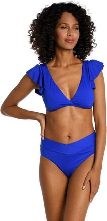 La Blanca Island Goddess Bikini Top Womens Sapphire V Neck Ruffled GBO3446
