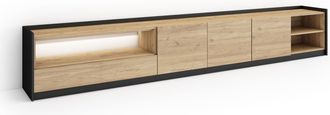 Skraut Home Skraut Home - Mueble Tv, Televisi&oacute;n, Muebles De Sal&oacute;n, Almacenaje, 310x37x50cm, Para Tv Hasta 80, Led, Estilo Moderno, Roble Y Negro