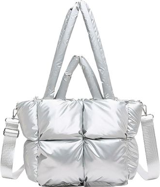 Generic Women Puffer Tote Bag Styish Puffy Purses Lightweight Winter Down Cotton Padded Quilted Puff Shoulder Handbags (Silver,One Size)