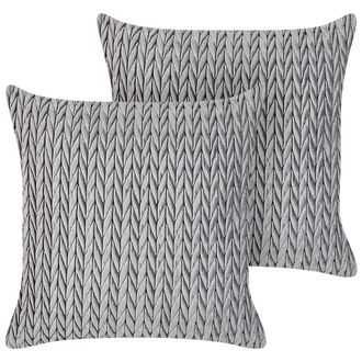 Beliani Conjunto De 2 Cojines Acolchados De Poli&eacute;ster 45 X 45 Cm Gris Eclipta