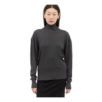 Burberry Turtlenecks, female, Gray, Size: L Wool High Neck Sweater