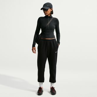 Nike Womens Studio Fleece Medium Weight Mid-Rise Jogger Pants in Black | IR8306-001