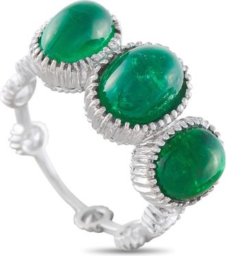 Luxury Bazaar 18K White Gold 1.0ct Diamond and Emerald Ring MF15-050626