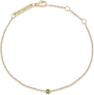 Zo&euml; Chicco 14K Gold Bezel Gemstone Pendant Bracelet in Yellow Gold/Peridot at Nordstrom, Size 7