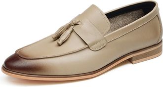 Generic Mens Slip on Casual Loafers with Tassel Low Block Heel Office Dress Shoes Round Toe Faux Leather Formal Shoes,Grey,7.5 UK