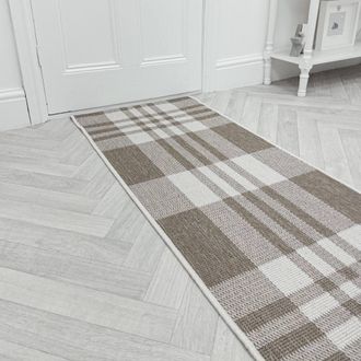Runrug Carpet Runner Rug - Indoor/Outdoor, Reversible, 2mm - Chequered in Beige | Size: 60 cm x 390 cm