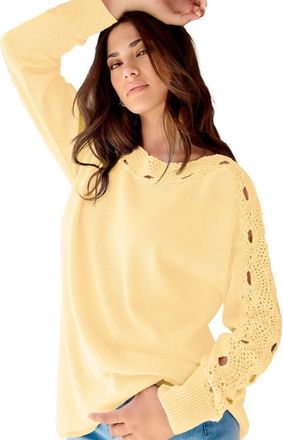 Roaman's Pointelle Sleeve Pullover in Banana at Nordstrom, Size 12