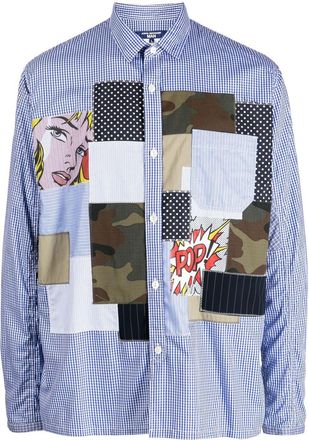 Junya Watanabe checked pop art patchwork shirt - men - Cotton - M - Blue
