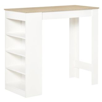 HOMCOM Kitchen Bar Table with Side Shelves - White & Oak | TJ Hughes