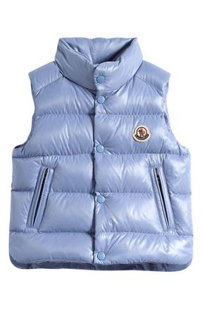 Moncler Kids Bernard Down Hooded Puffer Vest in Blue at Nordstrom, Size 12-18M