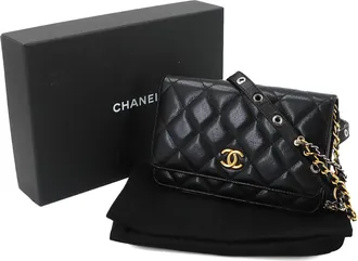 Chanel Black Leather Chain/Shoulder Wallet (Pre-Owned)