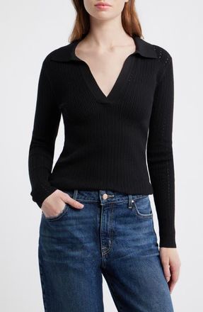 Madewell Johnny Collar Sweater in Jet Black at Nordstrom, Size Xx-Small