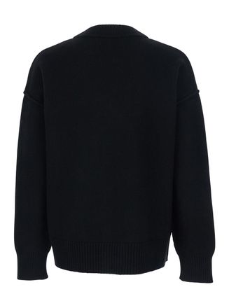 Ami Mens Cardigan V-Neck Black Wool Tops Top