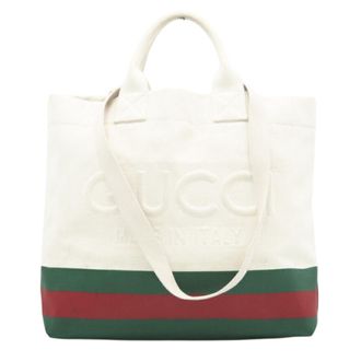 Gucci Cream Green Red Color Canvas Tote Bag (Pre-Owned)