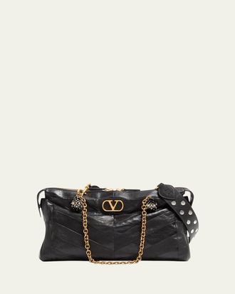 Valentino Garavani Panthea Medium Patchwork Chevron Shoulder Bag