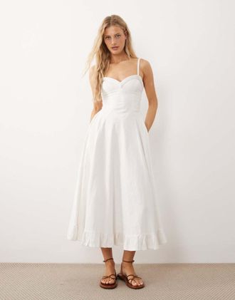 Free People Vestito midi color latte di cocco con vita scesa-Bianco