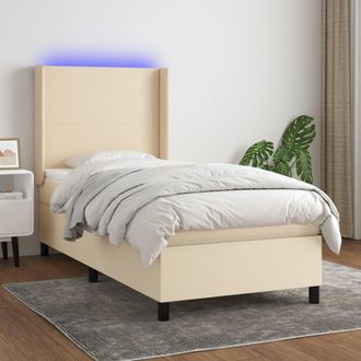 vidaXL Cama Box Spring Colch&oacute;n Y Luces Led Tela Color Crema 90x190 Cm Vidaxl