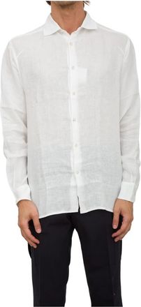 Paolo Pecora Witte Stof Shirt - Heren - Casual Overhemden - Wit - 5XL - Linnen - Overhemden