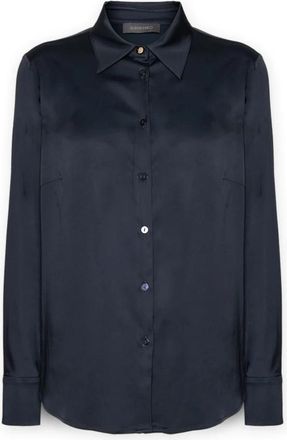 Elena Miro Stretch Satin Shirt - Dames - Overhemden - Blauw - 2XL - Satijn - Overhemden
