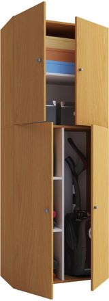 ebuy24 Vcm Gabinete De Escoba De Madera 6 Compartimentos Gabinete Para El Hogar Dimensiones: An. 70 X Al. 184 X T. 40 Cm 4 Puertas Giratorias - Lona (beech)