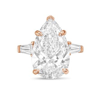 Diana M. Jewels 14kt rose gold 3ct lab grown pear diamond ring with baguettes on the sides