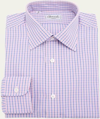 Charvet Mens Cotton Mini-Check Dress Shirt