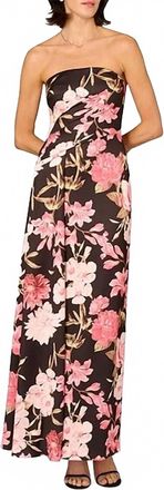 Aidan Mattox Crepe Back Satin Gown In Black/pink Multi