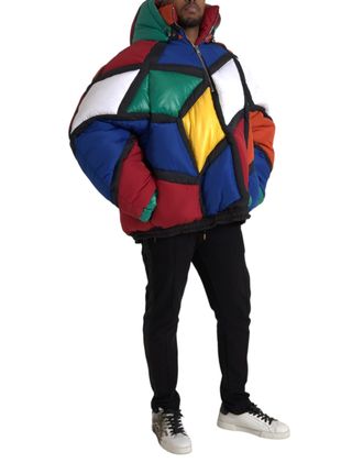 Dolce & Gabbana Mens Multicolor Quilted Hooded Puffer Jacket Polyester Nylon Clothing