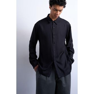 Topman Relaxed Fit Twill Button-Up Shirt in Black at Nordstrom, Size Xx-Large