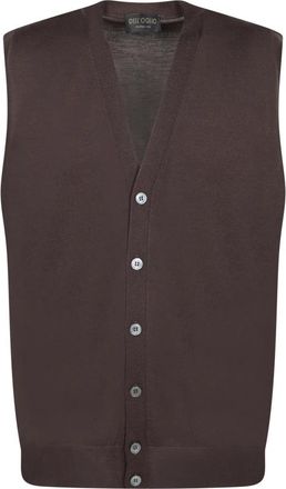 Dell'Oglio Merino wollen vest met V-hals - Heren - Vesten - Bruin - 2XL - Wol - Truien & Vesten