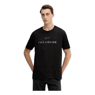 Paul & Shark Tops, Heren, Zwart, S, Katoen, Gebreid T-shirt
